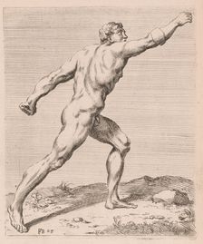 The Borghese Gladiator, side view, turned to right [plate 28], 1638. Creator: François Perrier