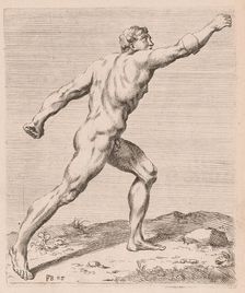 The Borghese Gladiator, side view, turned to right [plate 28], 1638. Creator: François Perrier