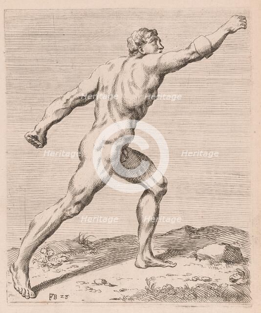 The Borghese Gladiator, side view, turned to right [plate 28], 1638. Creator: François Perrier.