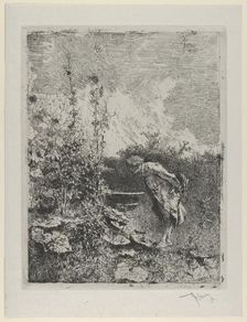 The botanist: a man in a garden examining its contents, 1860-70. Creator: Mariano Jose Maria Bernardo Fortuny y Carbo
