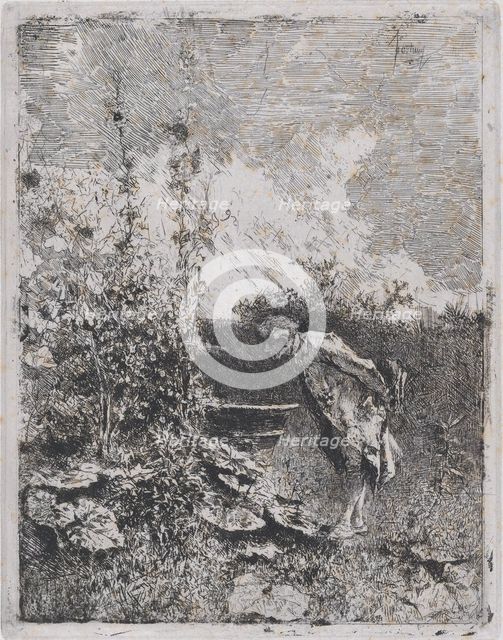 The botanist: a man in a garden examining its contents, 1860-70. Creator: Mariano Jose Maria Bernardo Fortuny y Carbo.