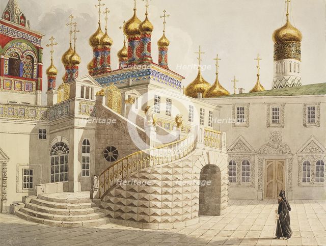 The Boyar Ground and the Church of Our Saviour behind the Gold Grid in the Moscow Kremlin.