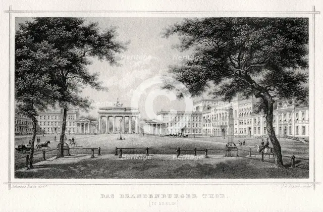 The Brandenburg Gate, Berlin, 19th century.Artist: Johann Poppei