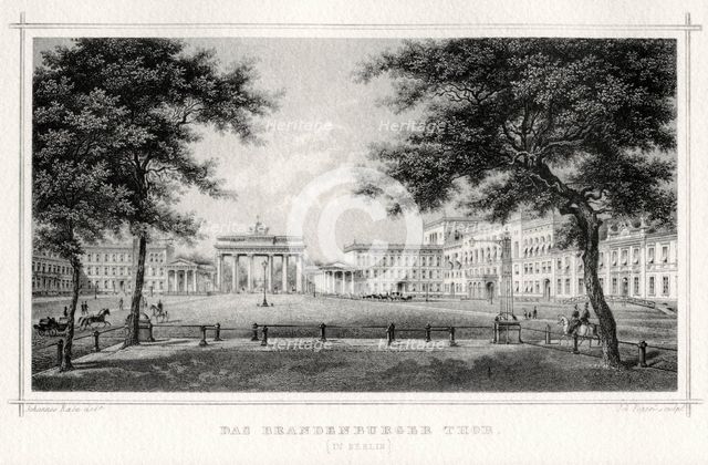 The Brandenburg Gate, Berlin, 19th century.Artist: Johann Poppei