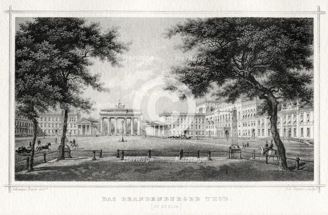 The Brandenburg Gate, Berlin, 19th century.Artist: Johann Poppei