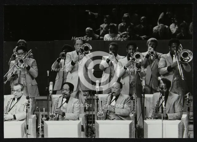 The brass section of the Count Basie Orchestra, Royal Festival Hall, London, 18 July 1980. Creator: Denis Williams.