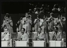 The brass section of the Count Basie Orchestra, Royal Festival Hall, London, 18 July 1980. Creator: Denis Williams