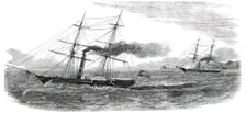 The Brazilian Steam-Brig "Pacquete de Santos" captured by H.M. Steam-Sloop "Rifleman", 1850. Creator: Unknown