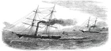 The Brazilian Steam-Brig "Pacquete de Santos" captured by H.M. Steam-Sloop "Rifleman", 1850. Creator: Unknown
