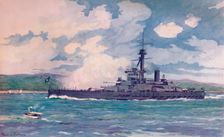 The Brazilian Super-Dreadnought Minas Geraes nearing Rio 1914. Artist: Edgar L Pattison