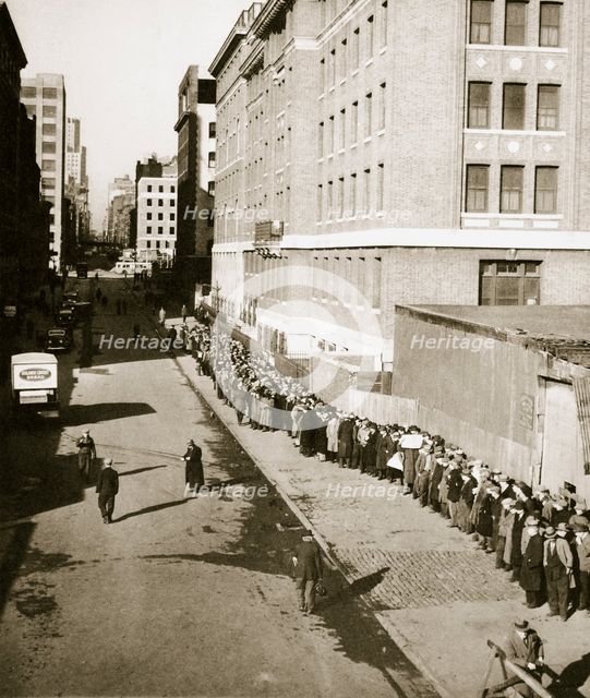 The breadline, a visible sign of poverty during the Great Depression, USA, 1930s Artist: Unknown