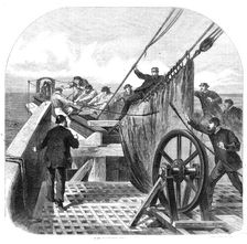 The breaking of the Atlantic Telegraph Cable on board the Great Eastern, 1865. Creator: Unknown
