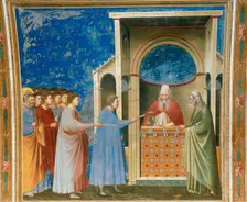 The Bringing of the Rods to the Temple (From the cycles of The Life of the Blessed..., 1304-1306. Creator: Giotto di Bondone (1266-1377)