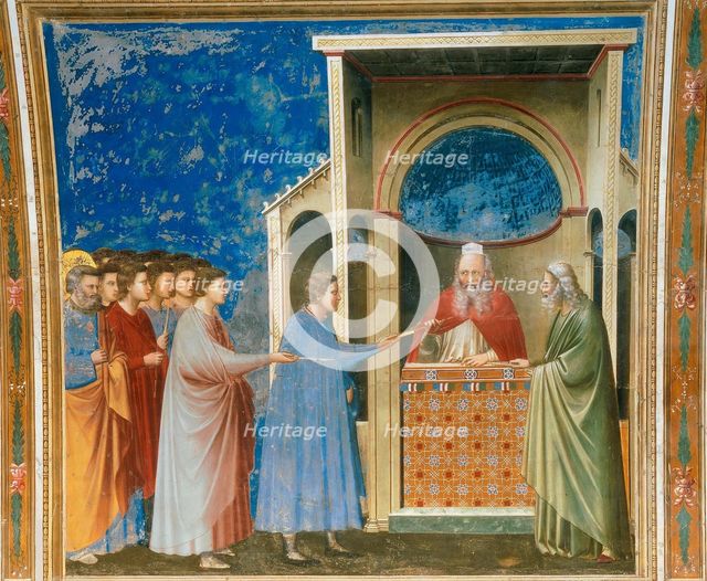 The Bringing of the Rods to the Temple (From the cycles of The Life of the Blessed..., 1304-1306. Creator: Giotto di Bondone (1266-1377).