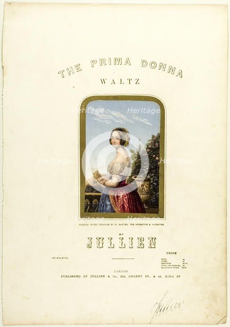The Bride, cover for The Prima Donna Waltz sheet music, 1850. Creator: George Baxter.