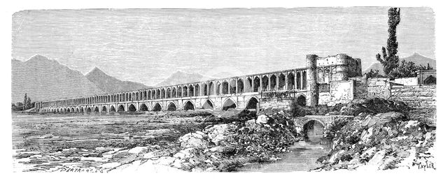 The bridge across the Zendeh-Rud, Isfahan, Iran, 1895. Artist: Unknown