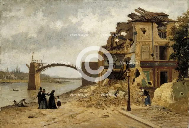 The Bridge at Asnières after the Siege of Paris in 1871, 1871. Creator: Adolf von Becker.
