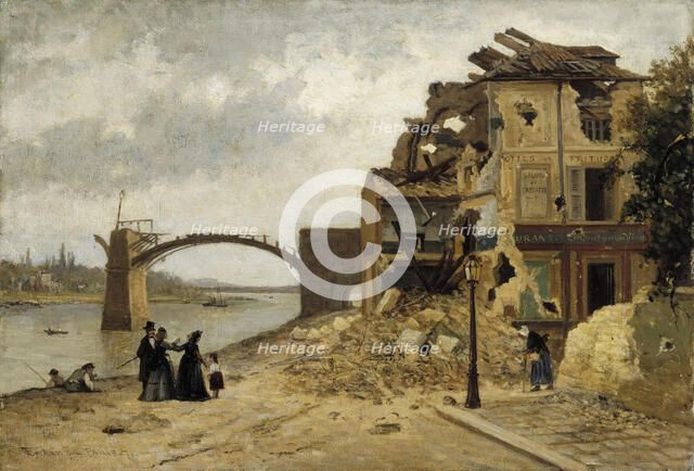 The Bridge at Asnières after the Siege of Paris in 1871, 1871. Creator: Adolf von Becker.