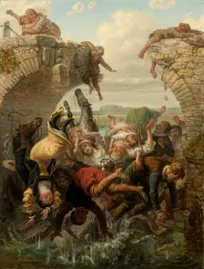 The Bridge at Nya Lödöse Collapsing into the River Säveån in 1543, 1884. Creator: Brusewitz, Gustaf (1812-1899)
