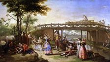 The bridge of the Canal of Madrid 1784, detail of Painting by Francisco Bayeu