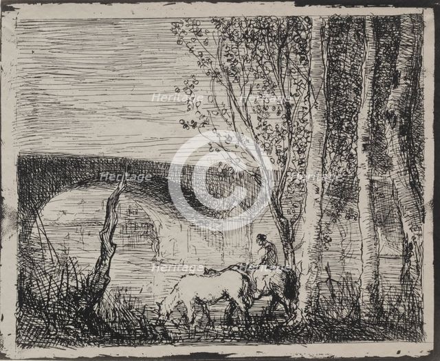 The Bridge, original impression 1862, printed in 1921. Creator: Charles François Daubigny (French, 1817-1878).