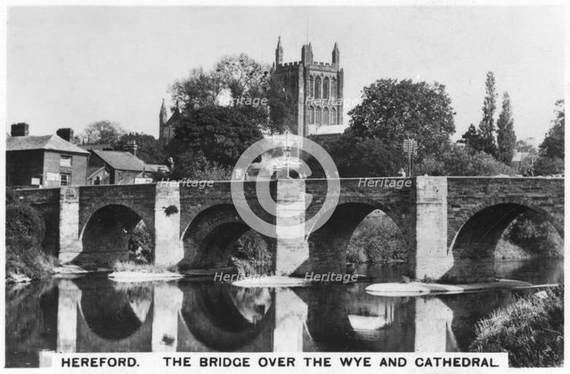 The bridge over the Wye and cathedral, Hereford, 1936. Artist: Unknown