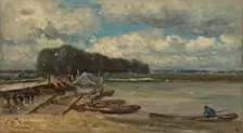 The bridge over the IJssel near Doesburg, 1889. Creator: Willem Roelofs