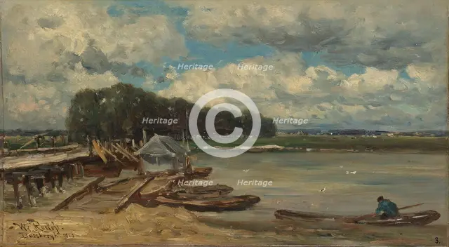 The bridge over the IJssel near Doesburg, 1889.  Creator: Willem Roelofs.