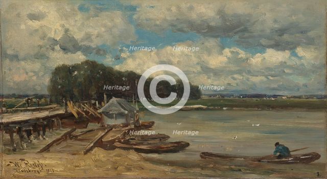 The bridge over the IJssel near Doesburg, 1889.  Creator: Willem Roelofs.