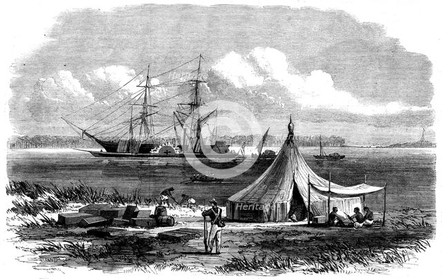The brig Hetty Ellen discharging sections of Dr. Livingstone's new steamer..., 1862. Creator: Unknown.