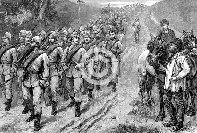 The Brighton Review: the Artists' Corps marching to Brighton, 1880. Creator: W. I. Mosses.