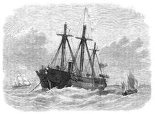 The Brisk telegraph-ship at her moorings in the Channel, 1870. Creator: Unknown