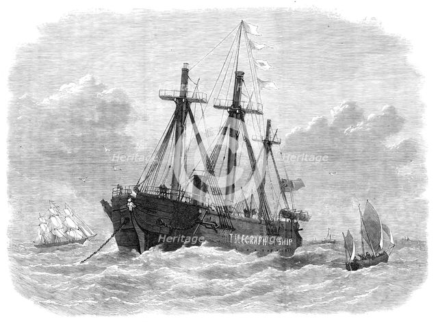 The Brisk telegraph-ship at her moorings in the Channel, 1870. Creator: Unknown.