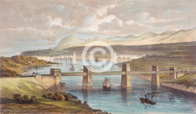 The Britannia Tubular Bridge, Menai Strait, Wales, c1850.  Creator: Unknown.