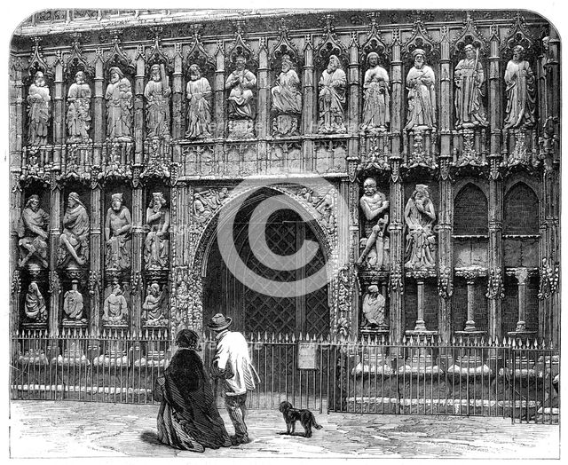 The British Archaeological Association at Exeter: west screen of Exeter Cathedral, 1861. Creator: T. Bolton.