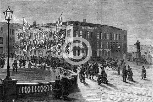 The British Embassy at St. Petersburg illuminated for the Duke of Edinburgh’s Marriage, 1874. Creator: Unknown.