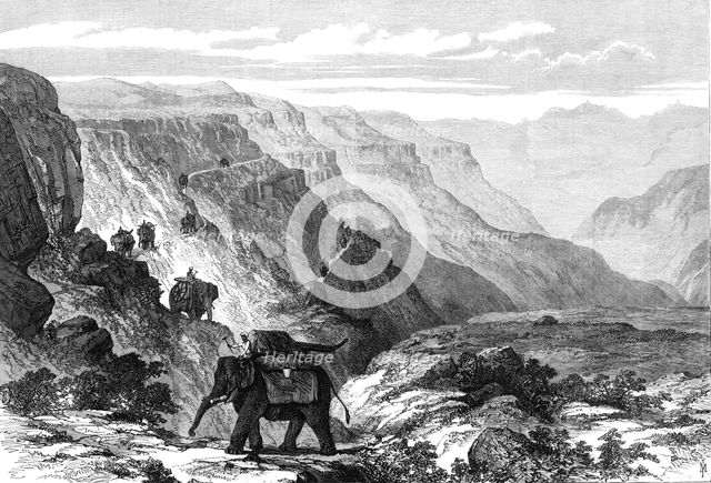 The British Expedition to Abyssinia: Major Murray's Armstrong guns crossing the Tacazze Valley, 1868 Creator: Unknown.