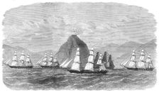 The British Flying Squadron passing the Diamond Rock, off Martinique, 1871. Creator: Unknown