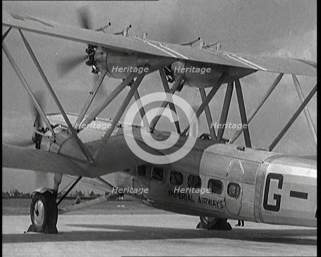 The British Imperial Airways Handley Page 'Hannibal' Biplane Airliner Taxiing at Radlett Air...,1931 Creator: British Pathe Ltd.