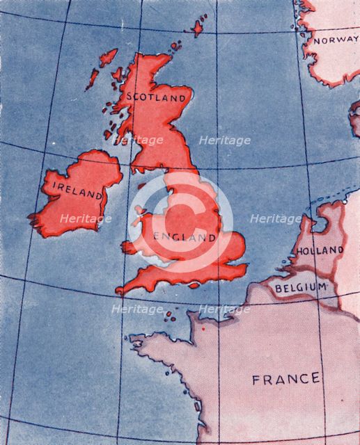 'The British Isles and France, Belgium and Holland at Noon in mid-summer', 1935. Artist: Unknown.