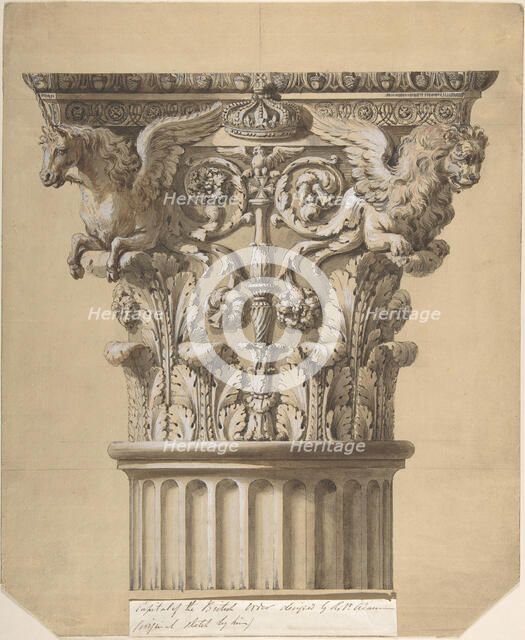 The British Order: Elevation of a Capital and Part of the Fluted Shaft, 1762. Creator: James Adam.