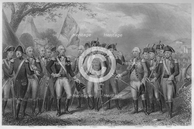 'The British surrendering their arms to Gen: Washington, 1781', 1859. Artist: James Stephenson.