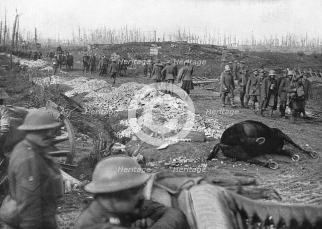 The British Push Into Flanders; A crossroads behind the battle, 1917. Creator: Unknown.