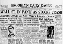 The Brooklyn Daily Eagle Front Page from October 24th, 1929: Stocks Crash - Great Depression, 1929. Creator: Historic Object