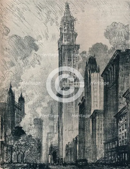 'The Broadway and the Woolworth Building, New York', 1912. Artist: Joseph Pennell.