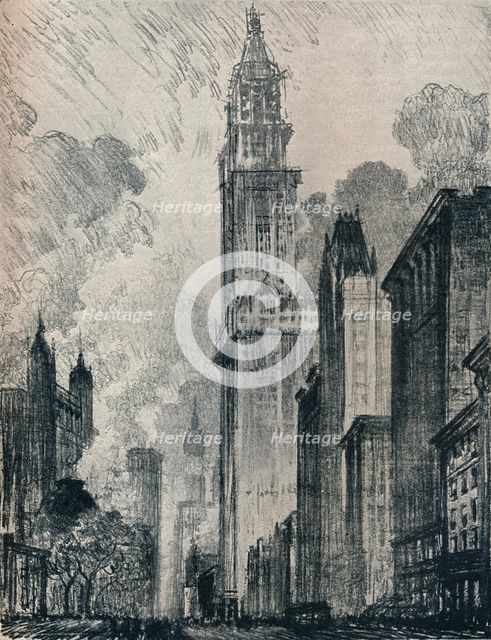 'The Broadway and the Woolworth Building, New York', 1912. Artist: Joseph Pennell.