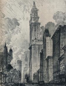 The Broadway and the Woolworth Building, New York 1912. Artist: Joseph Pennell