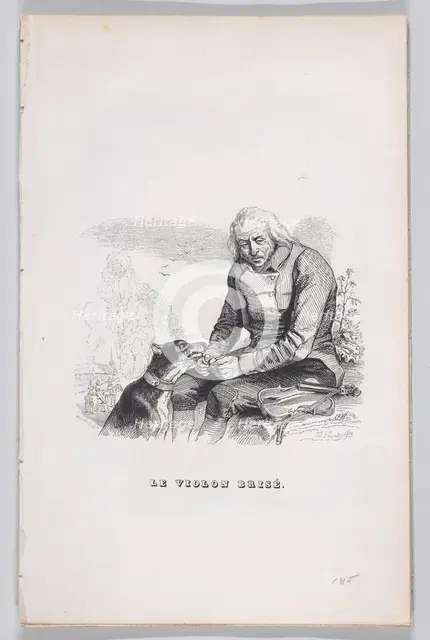 The Broken Violin from The Complete Works of Béranger, 1836. Creator: Theodore Maurisset.