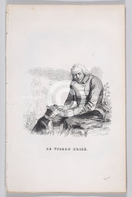 The Broken Violin from The Complete Works of Béranger, 1836. Creator: Theodore Maurisset.