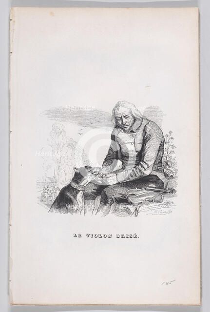 The Broken Violin from The Complete Works of Béranger, 1836. Creator: Theodore Maurisset.